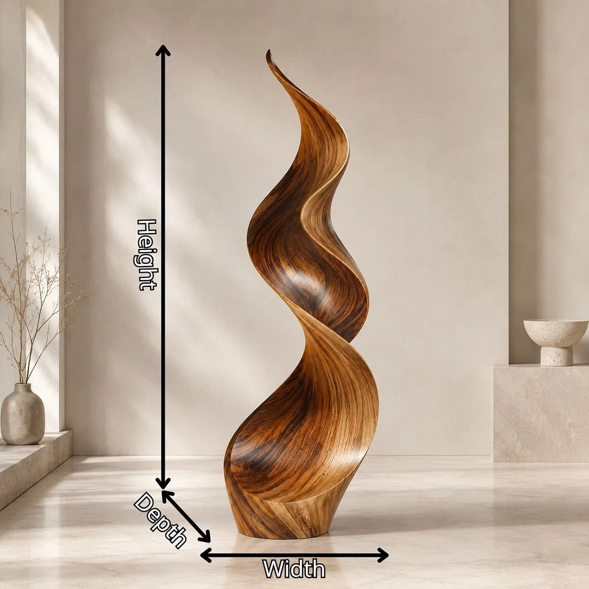 Handcrafted Solid Wood Flame Sculpture – Modern Organic Floor Art for Living Room TT006-7224