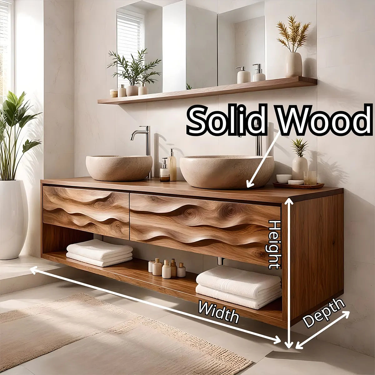 Modern Wave Floating Double Sink Bathroom Vanity TT006-9266