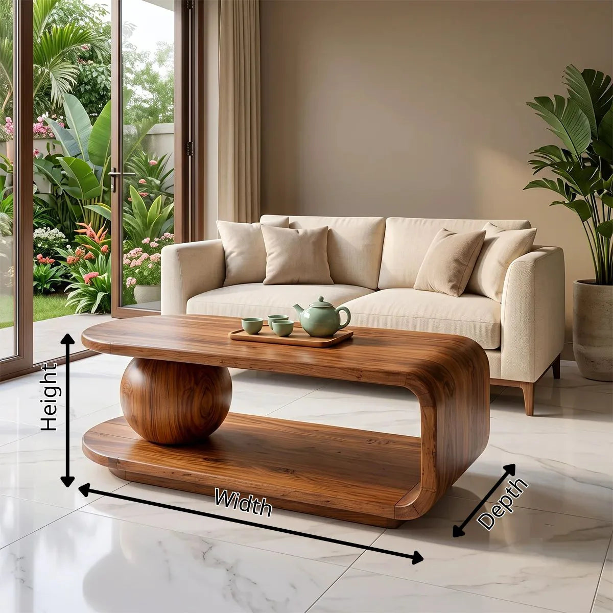 Modern Coffee Table with Shelf | Sculptural Wood Coffee Table for Living Room TH003-2792