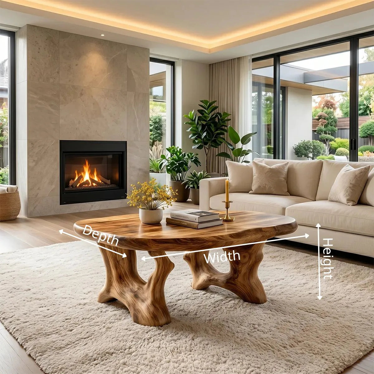 Natural Solid Wood Coffee Table with Tree-Inspired Design TH003-8438