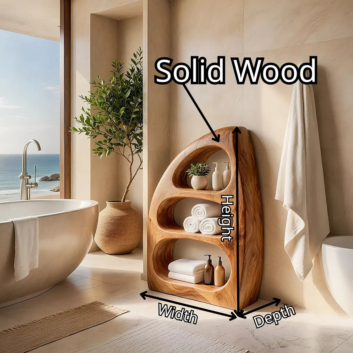 Sculptural Bathroom Cabinet with 3 Open Shelves | Organic Modern Storage TT006-2YFR1YX
