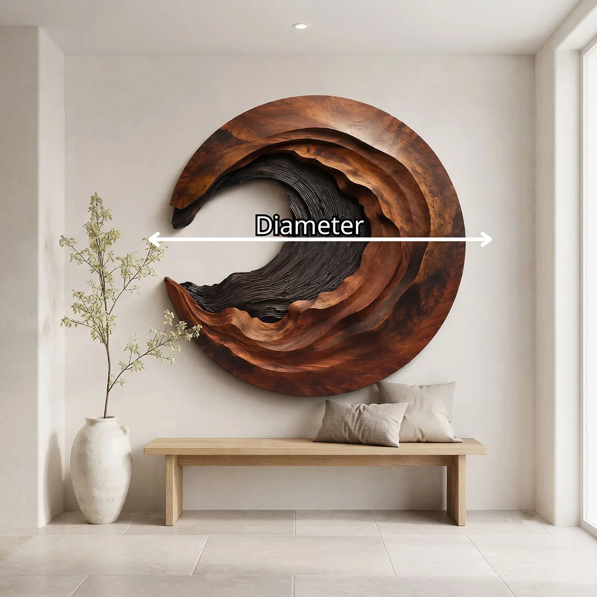 Abstract Wave Wood Wall Art | Large Round Sculptural Wooden Wall Decor TT006-1868
