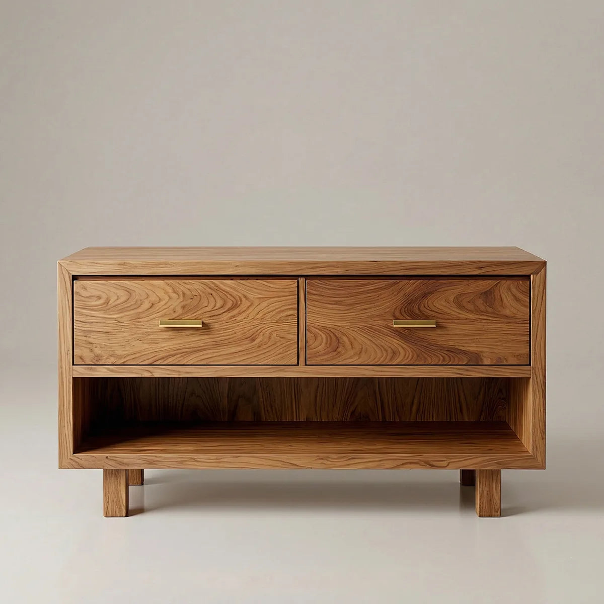 Handcrafted Natural Solid Wood Vanity Cabinet with Drawers and Open Shelf