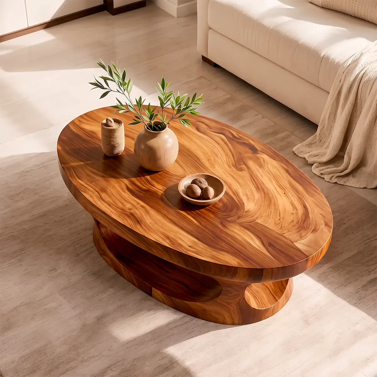 Modern Oval Coffee Table with Shelf | Sculptural Cocktail Table for Contemporary Living Room TT006-1650