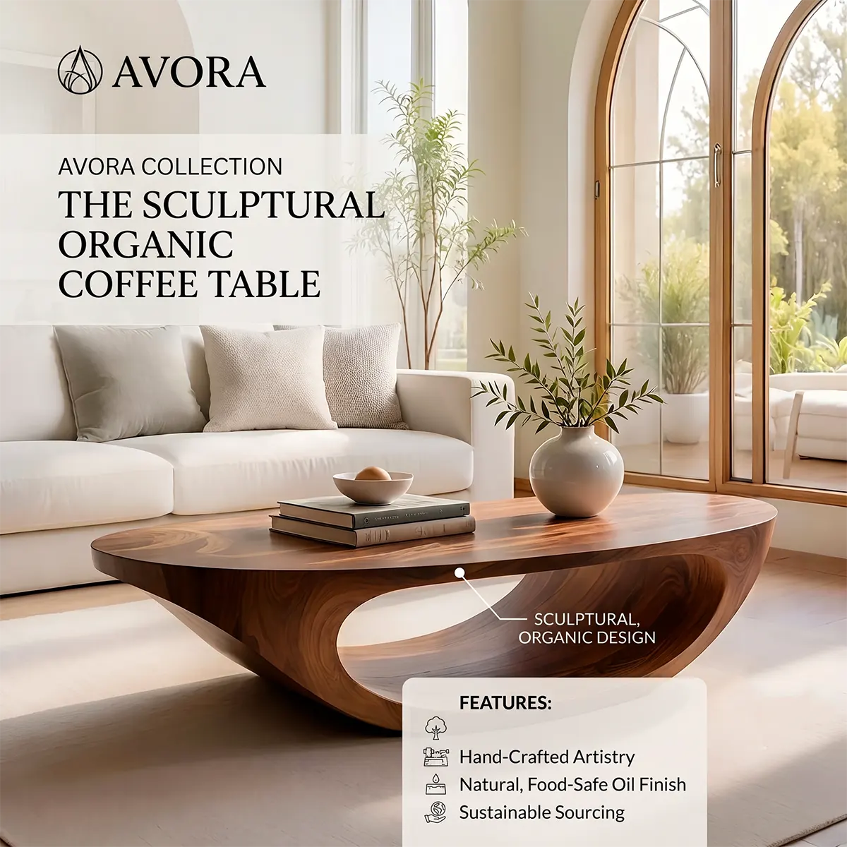 Minimalist Solid Wood Coffee Table – Organic Sculptural Design