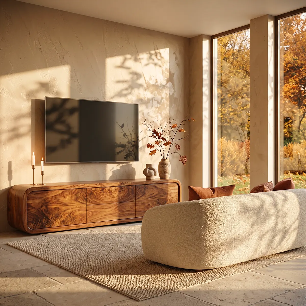 Modern TV Stand with 2 Drawers & 2 Cabinets | Rounded Organic Media Console TT006-6FSA9CR