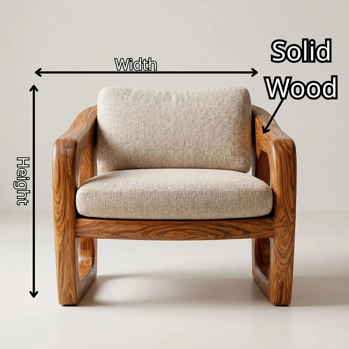 Modern Solid Wood Lounge Chair | Sculptural Wooden Accent Chair with Open Arm Design TT006-1322