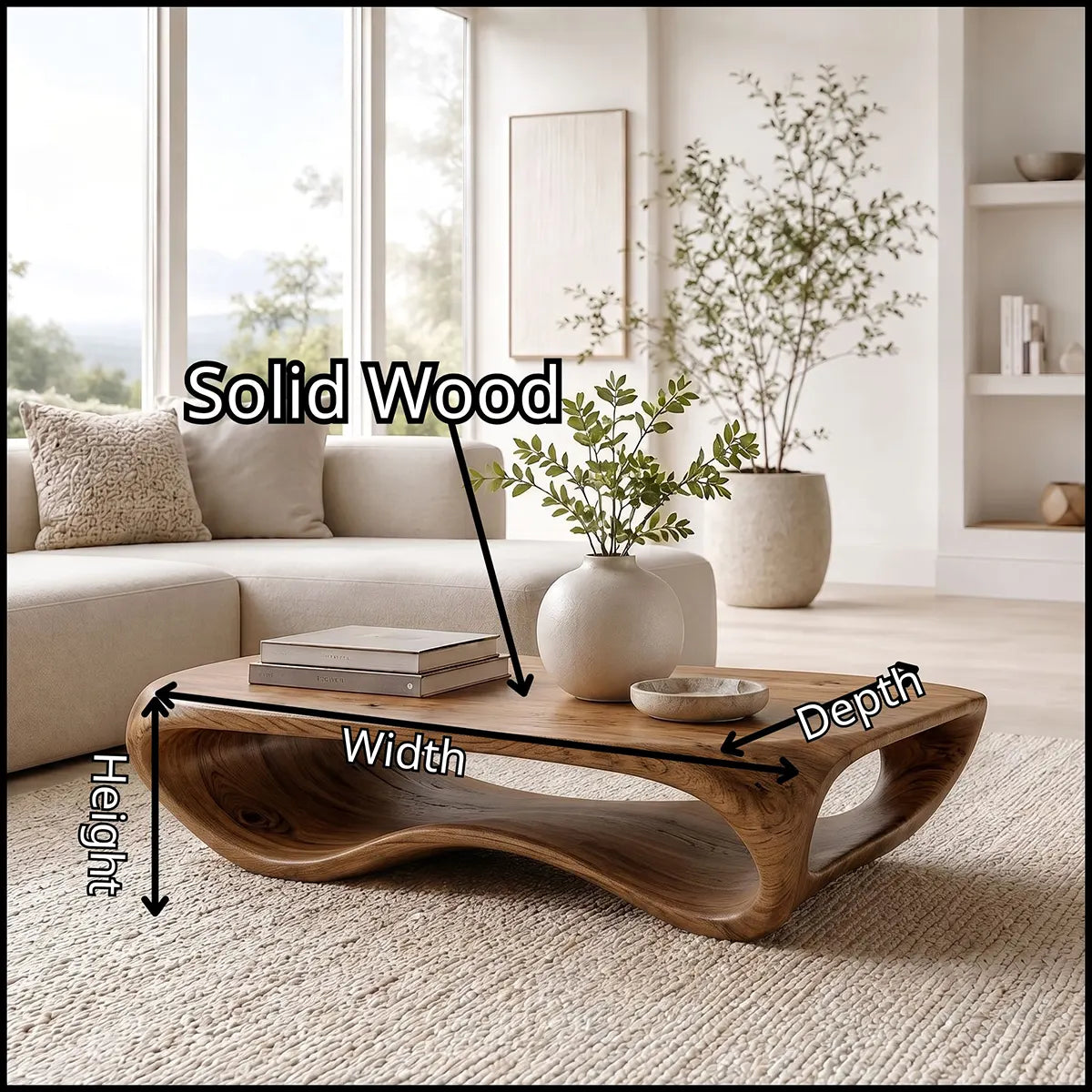 Modern Organic Coffee Table | Sculptural Low Profile Center Table for Contemporary Living Room TT006-3779