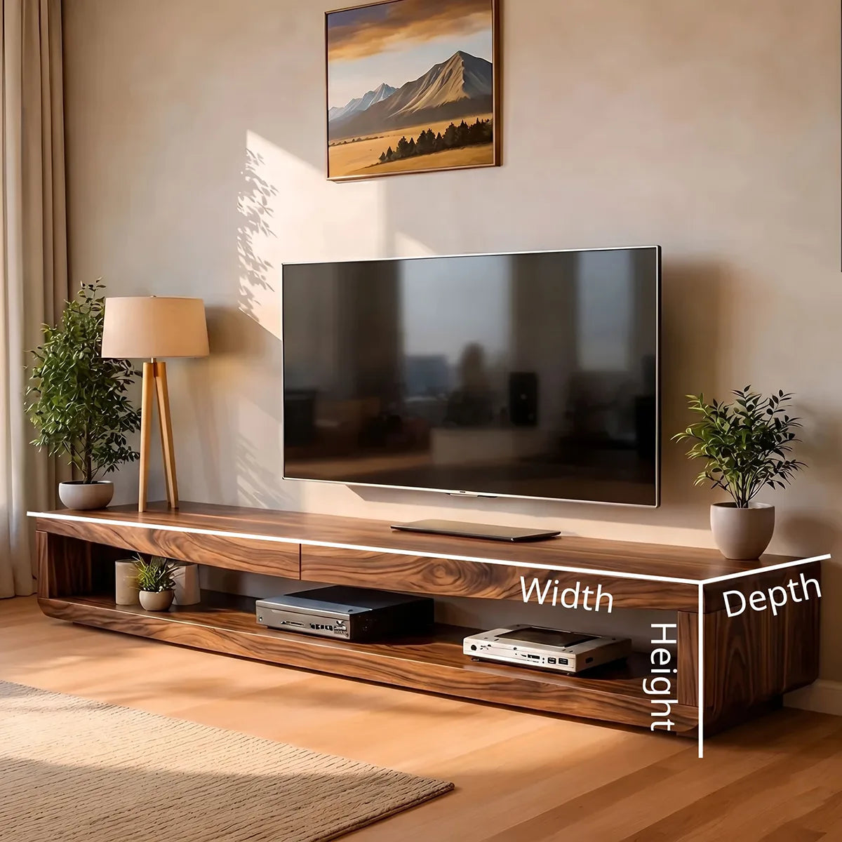 Modern Solid Wood Low Profile Open TV Stand
