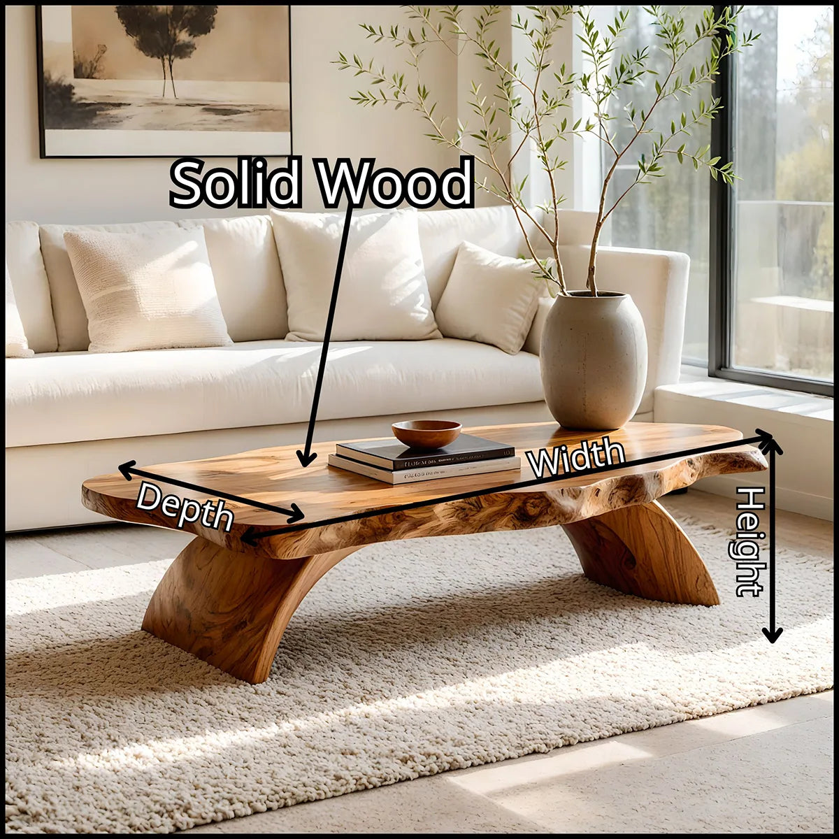 Live Edge Coffee Table | Organic Solid Wood Slab Center Table for Living Room TT006-7391