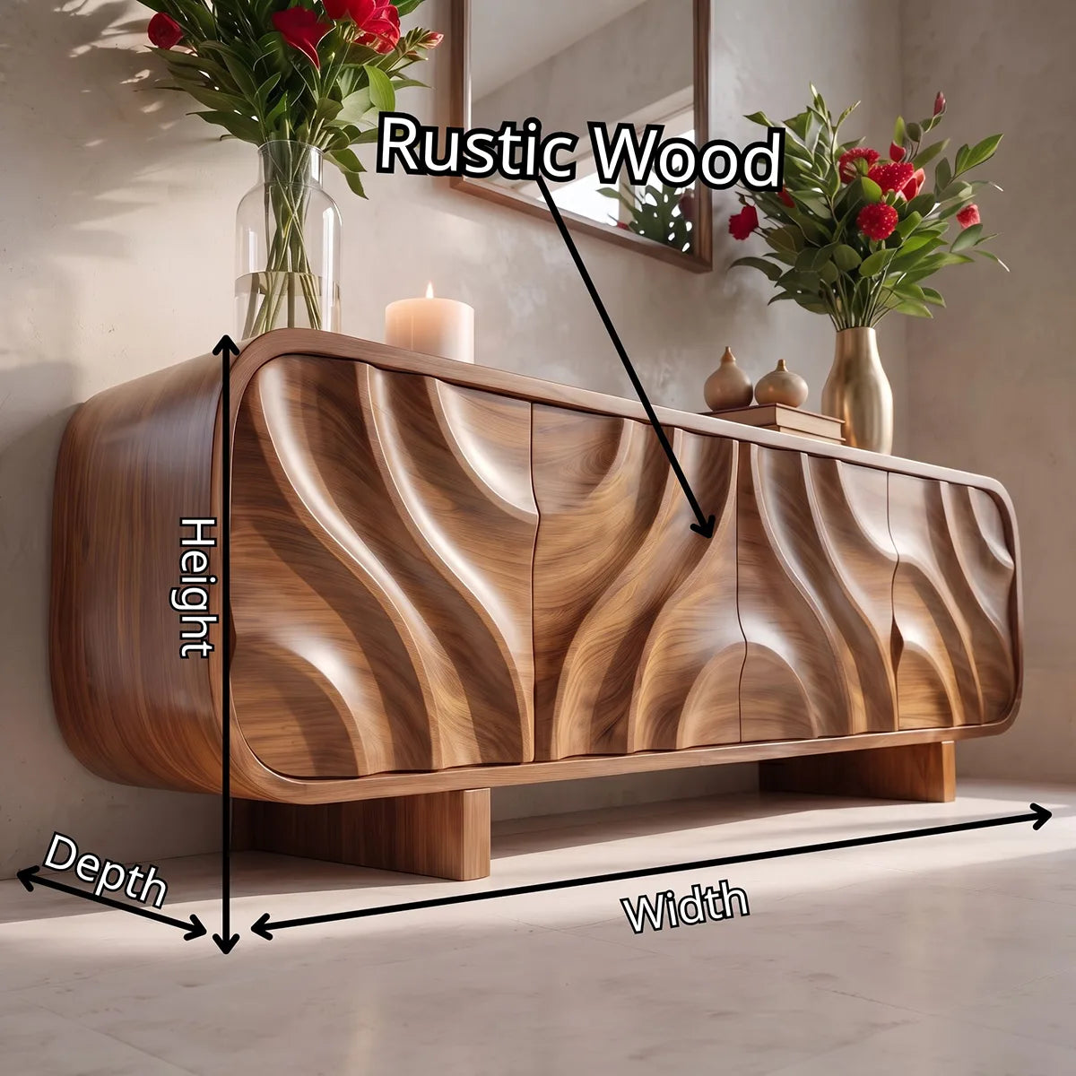 Modern Organic Sideboard Cabinet with Sculpted Wood Doors | Contemporary Storage Credenza TT006-3641