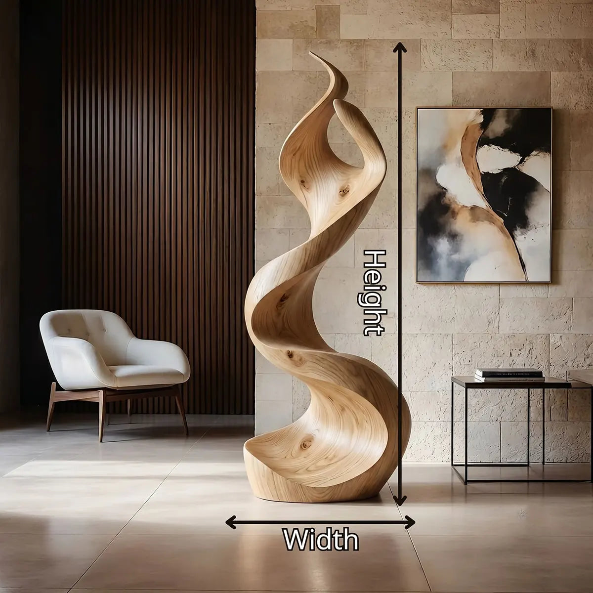 Handcrafted Solid Wood Ribbon Floor Sculpture – Modern Organic Statement Art TT006-2239
