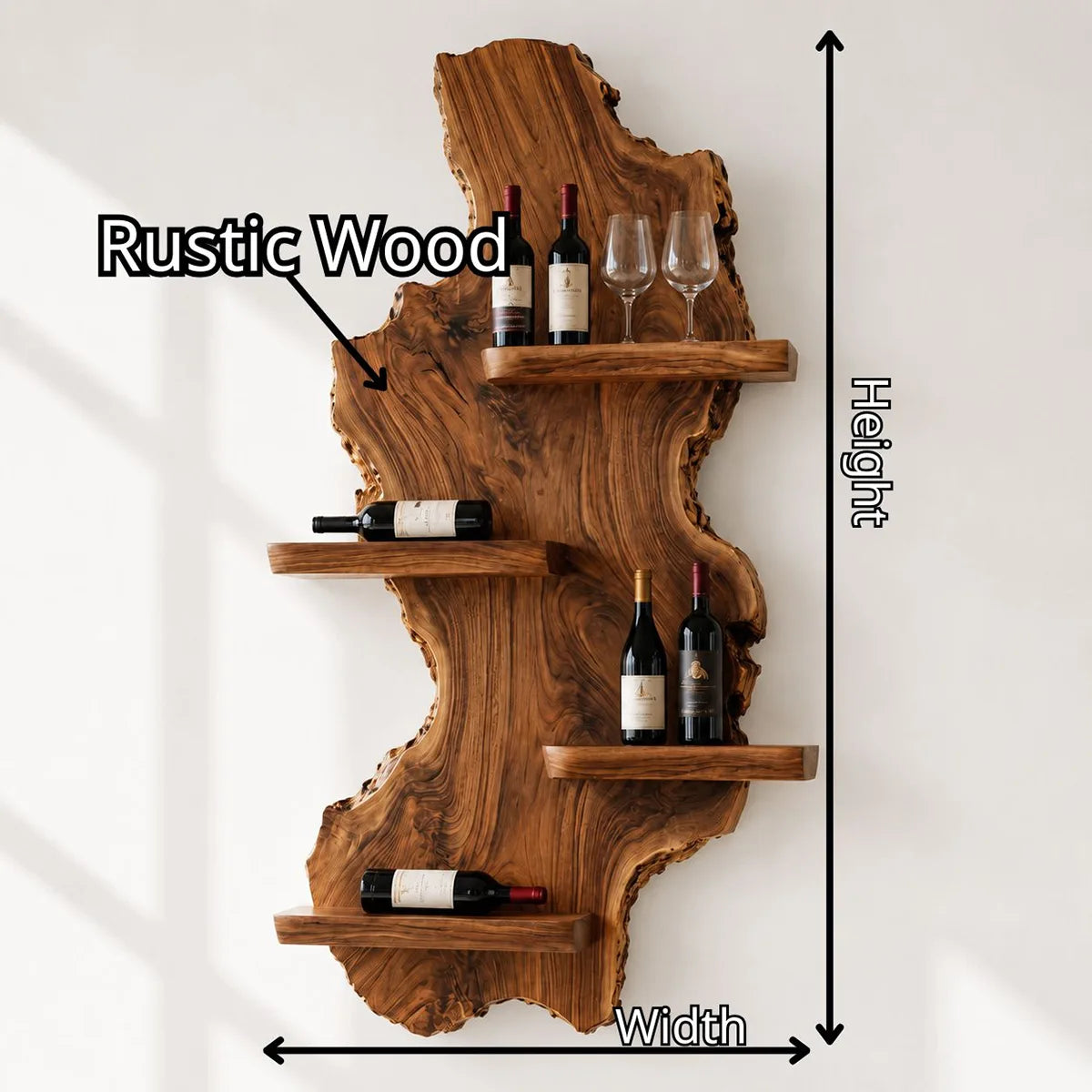 Timber Cascade Live Edge Solid Wood Wall Wine Rack for Home Bars & Wine Lovers TT006-2338