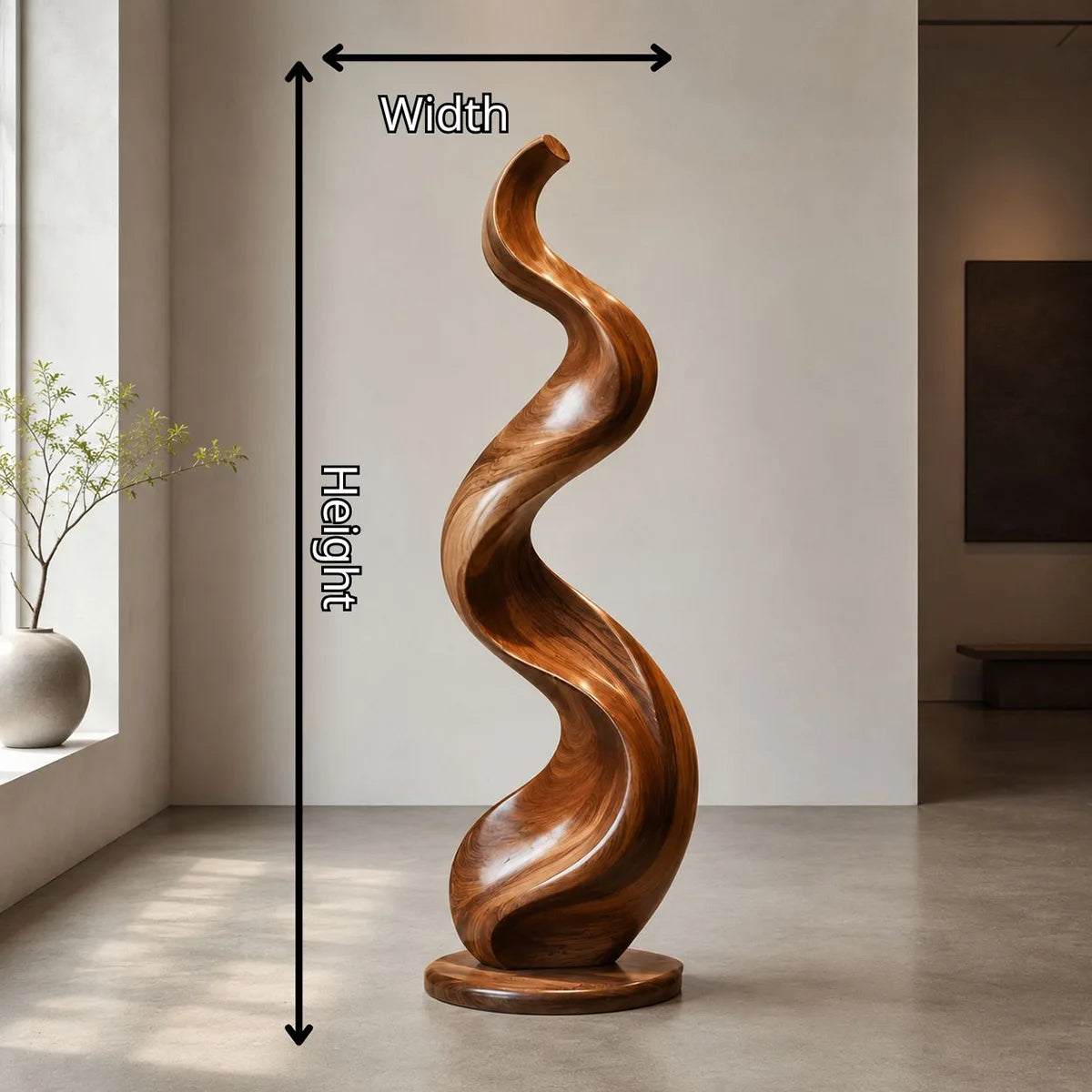 Handcrafted Solid Wood Spiral Floor Sculpture – Modern Organic Statement Art TT006-1040