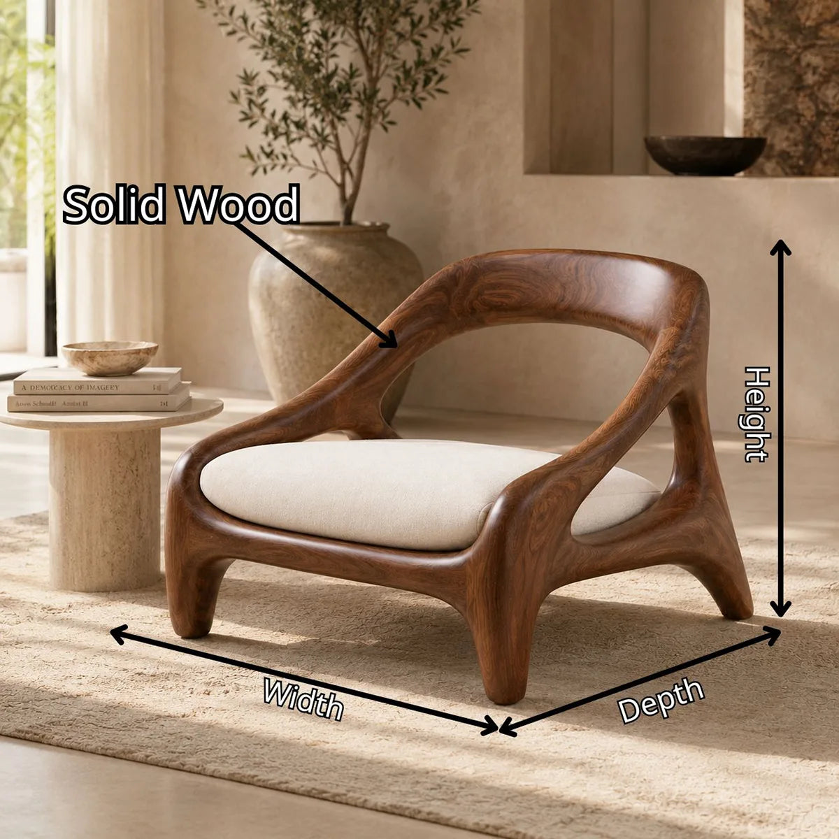 Solid Wood Lounge Chair | Organic Modern Sculptural Wooden Accent Chair TT006-7503