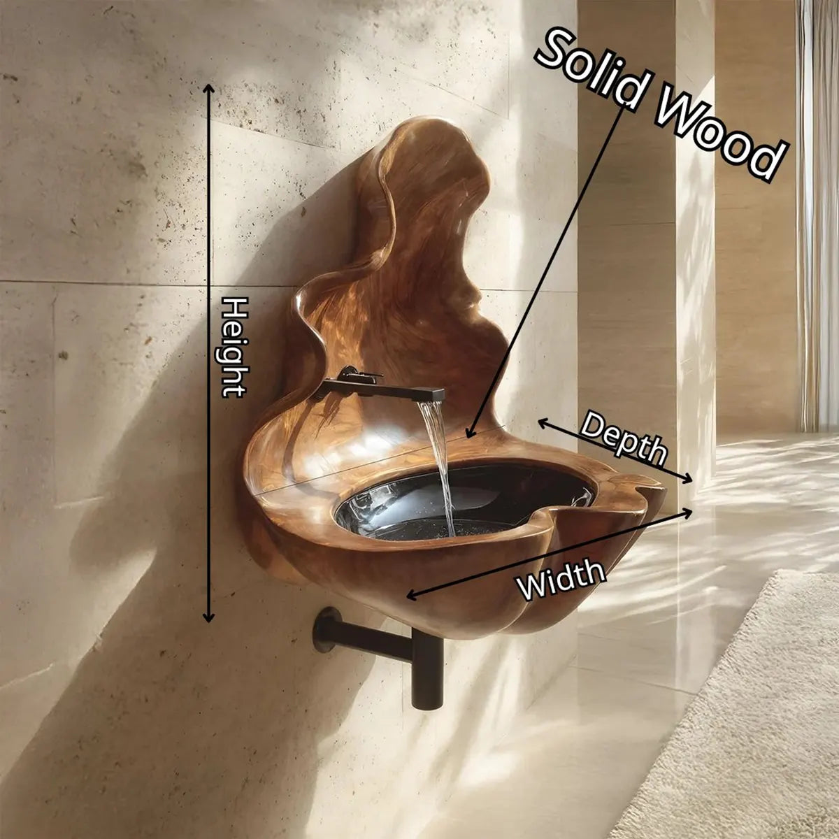 Sculptural Wall Mounted Bathroom Sink with Raised Back Panel | Organic Floating Basin TT006-3WDL1PF