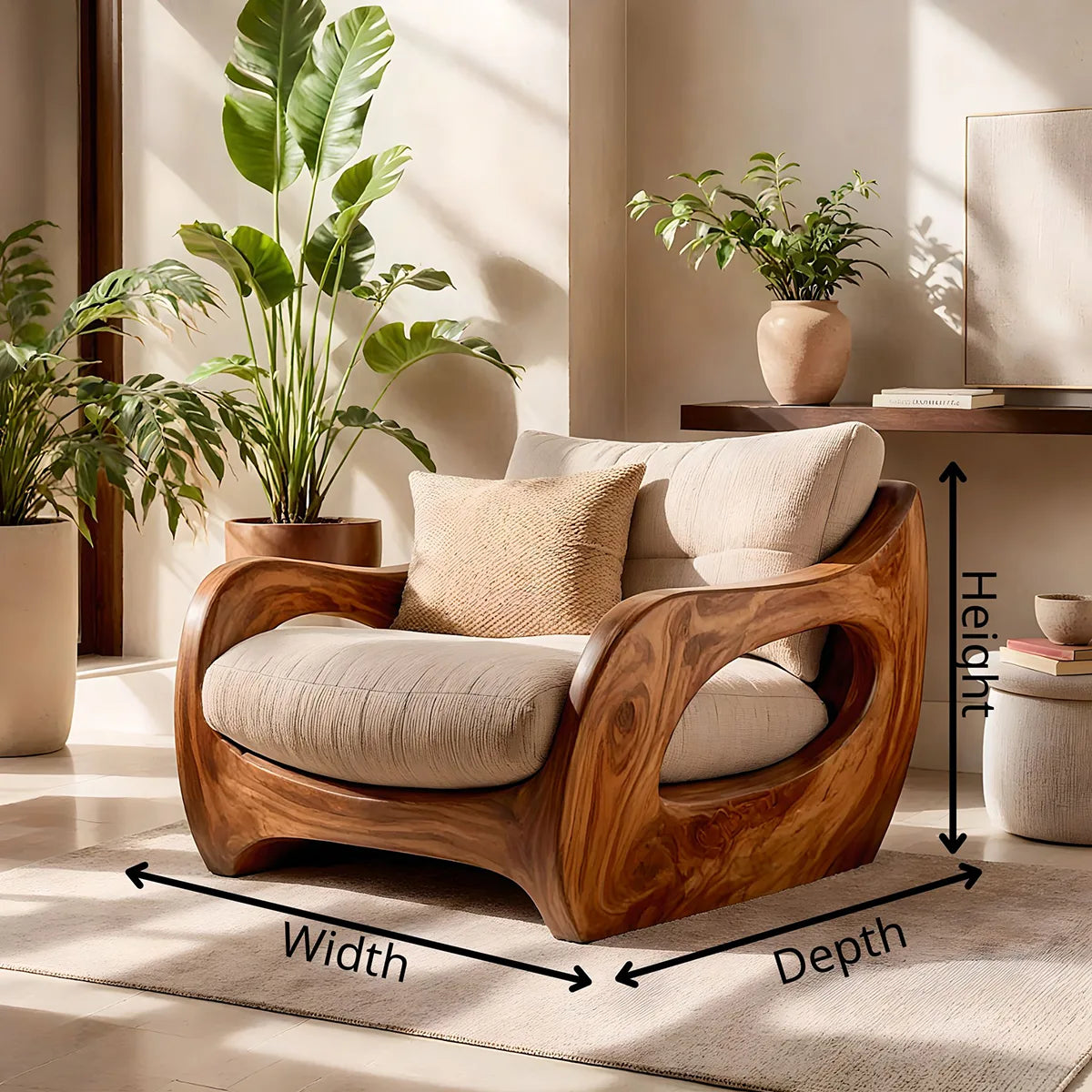 Organic Wood Lounge Chair, Sculptural Accent Chair, Luxury Modern Armchair TT006-7480