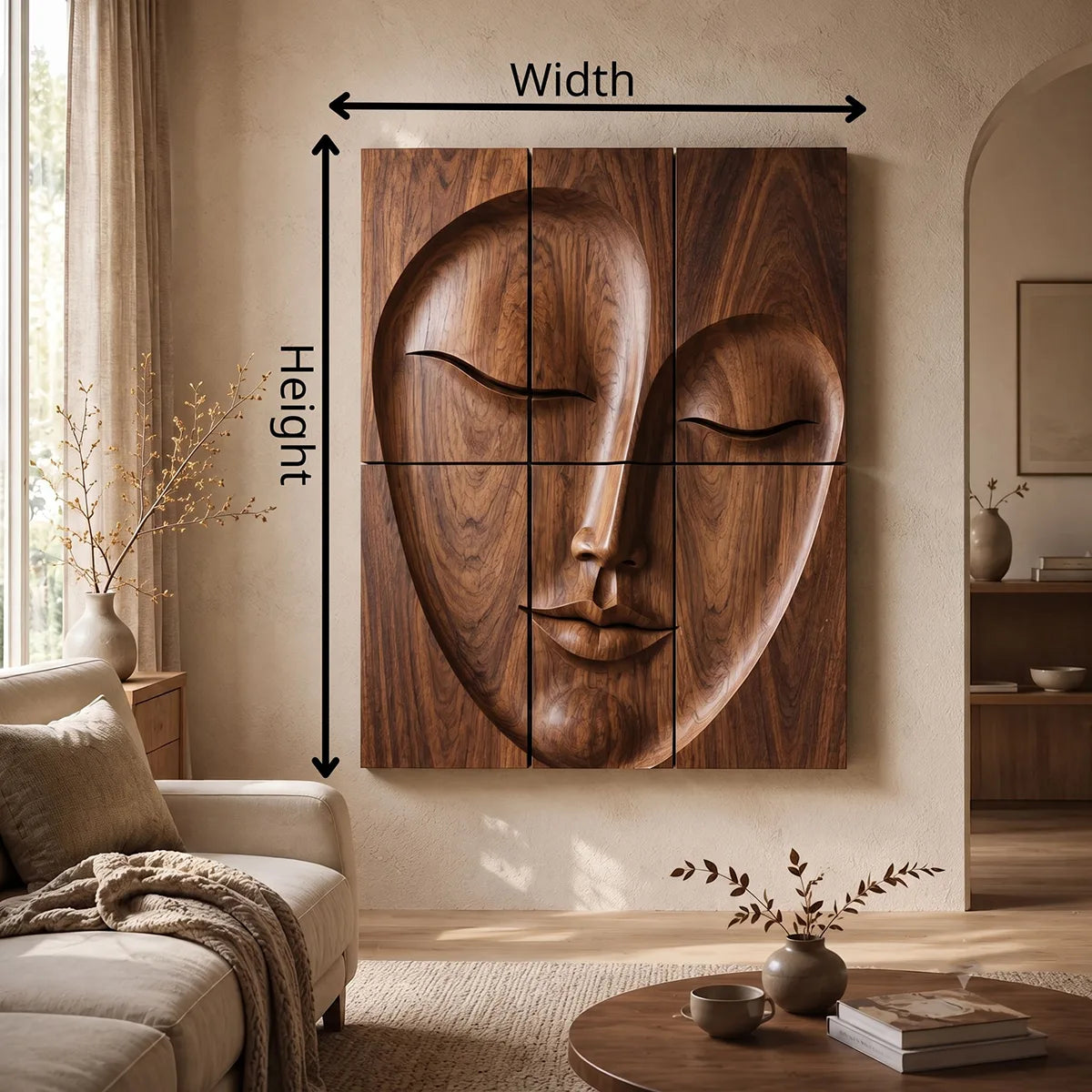 Abstract Wooden Face Wall Art | Large 6 Panel Modern Wood Sculpture TT006-6830