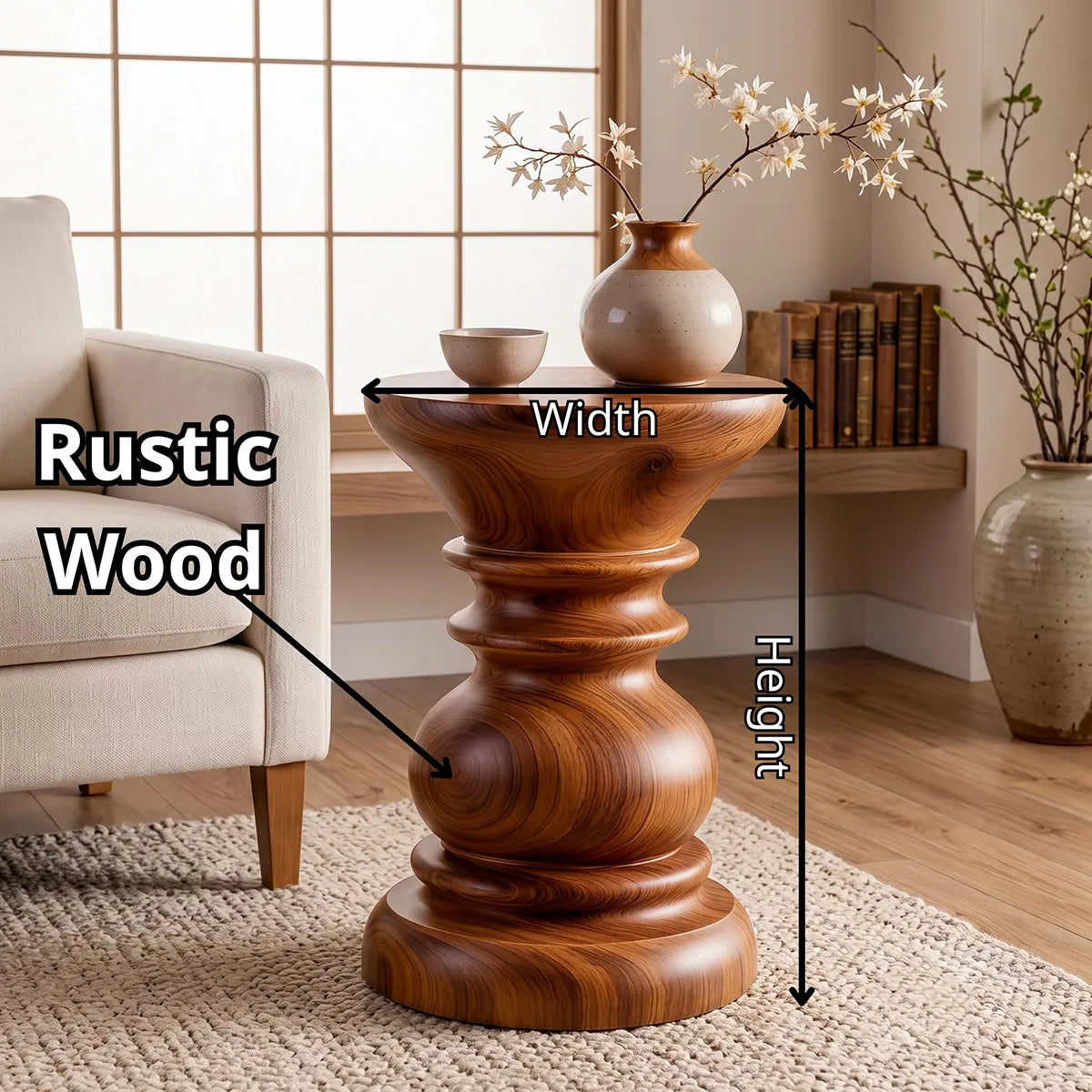 Sculptural Turned Wood Pedestal End Table | Round Accent Side Table TT006-1BIY6KO