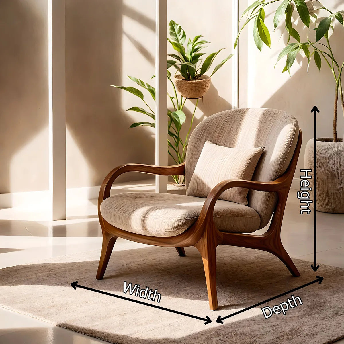 Solid Wood Lounge Chair | Sculptural Wooden Accent Chair for Modern Living Room TT006-1775