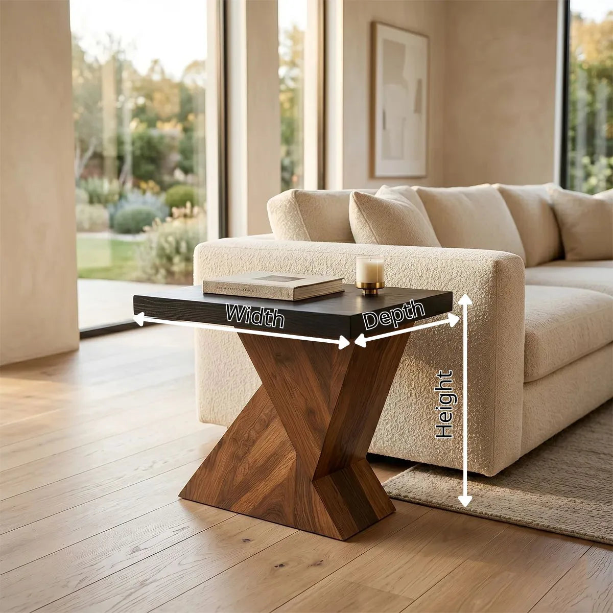 Modern Solid Wood End Table | Geometric Side Table for Living Room & Bedroom TH003-8610