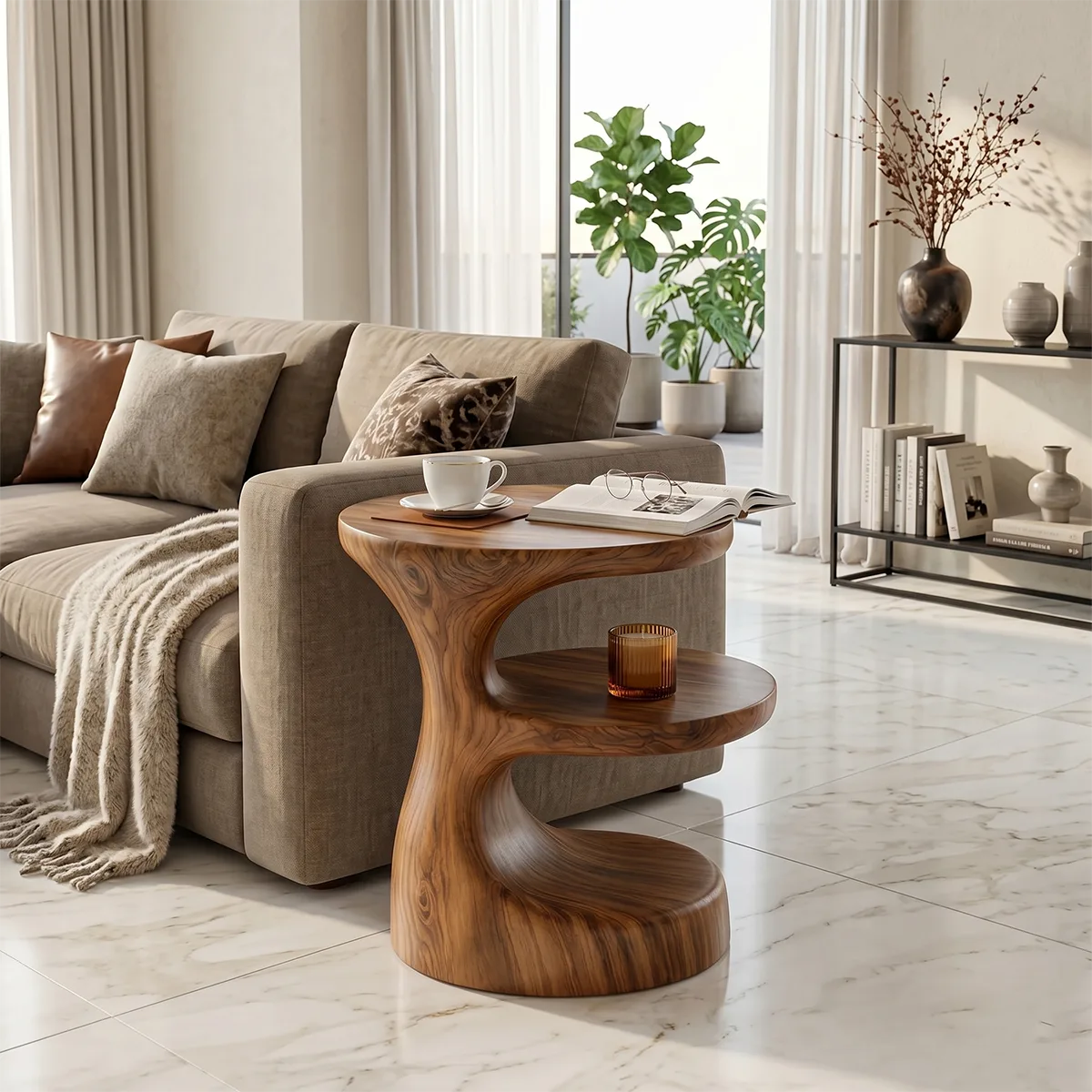 Handcrafted Solid Wood 3-Tier End Table – Sculptural Organic Side Table for Living Room TH003-2631