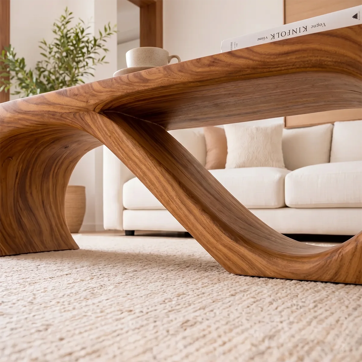 Modern Solid Wood Asymmetrical Sculptural Coffee Table