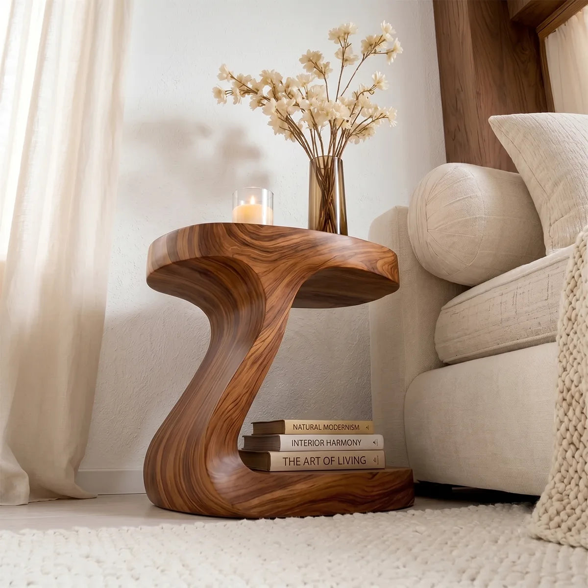 Handcrafted Sculptural Solid Wood Nightstand for Modern Bedrooms