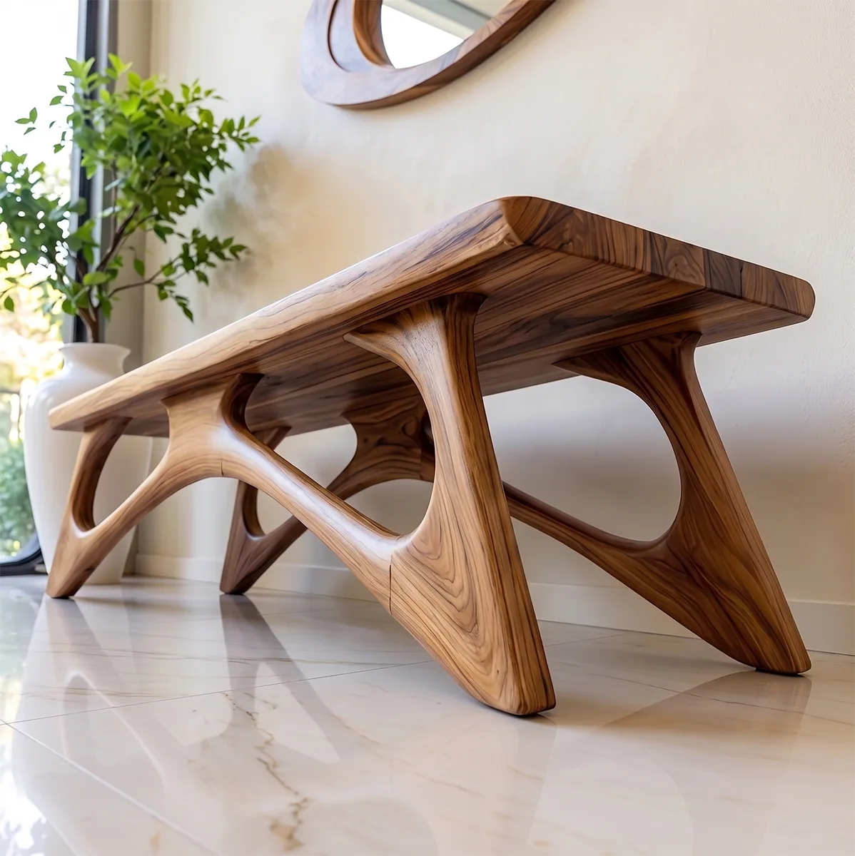 Organic Sculptural Solid Wood Bench
