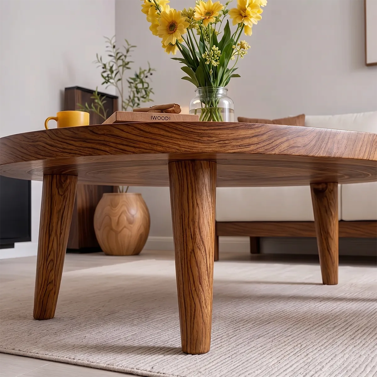 Mid Century Modern Solid Wood Organic Pebble Coffee Table