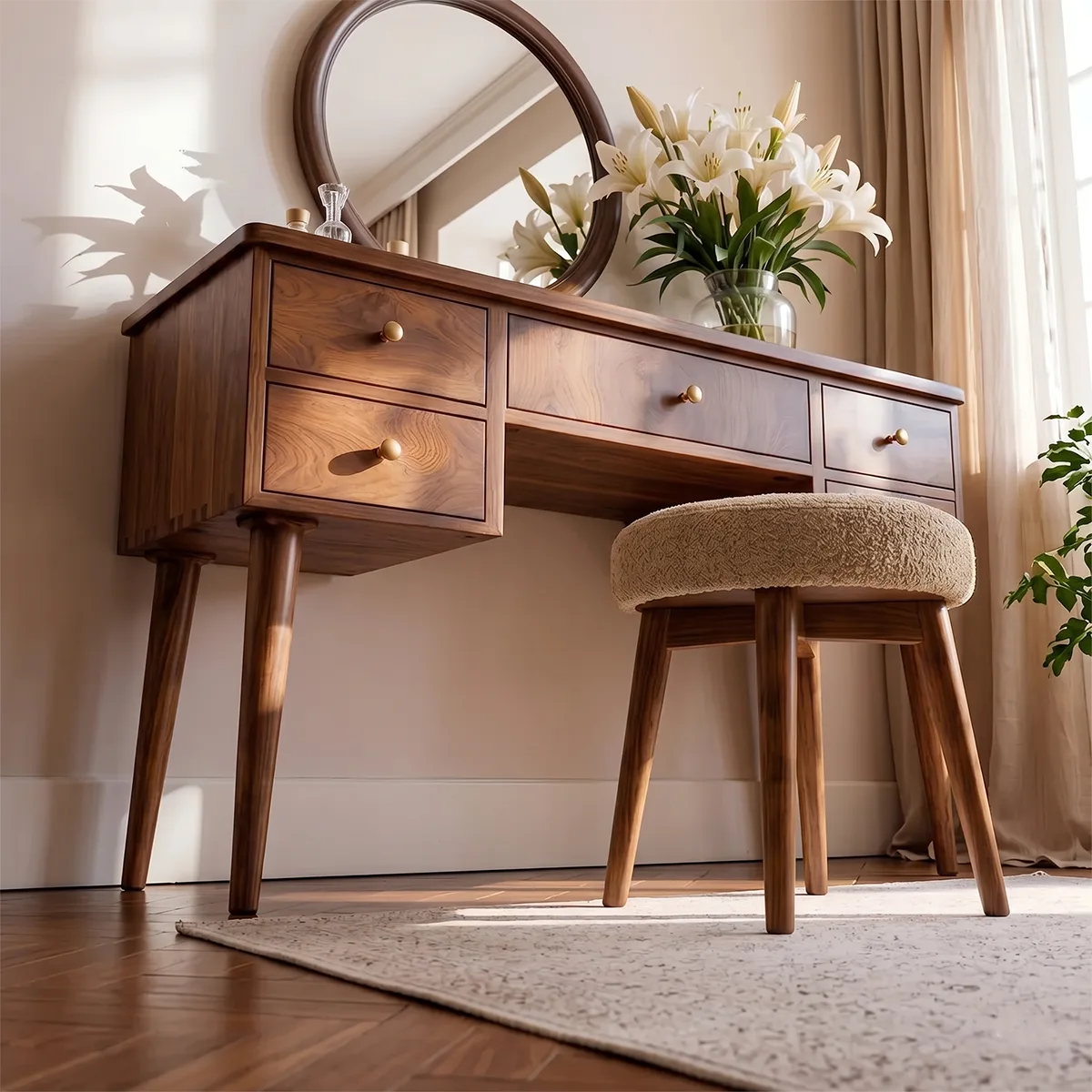 Mid Century Solid Wood Makeup Vanity Desk