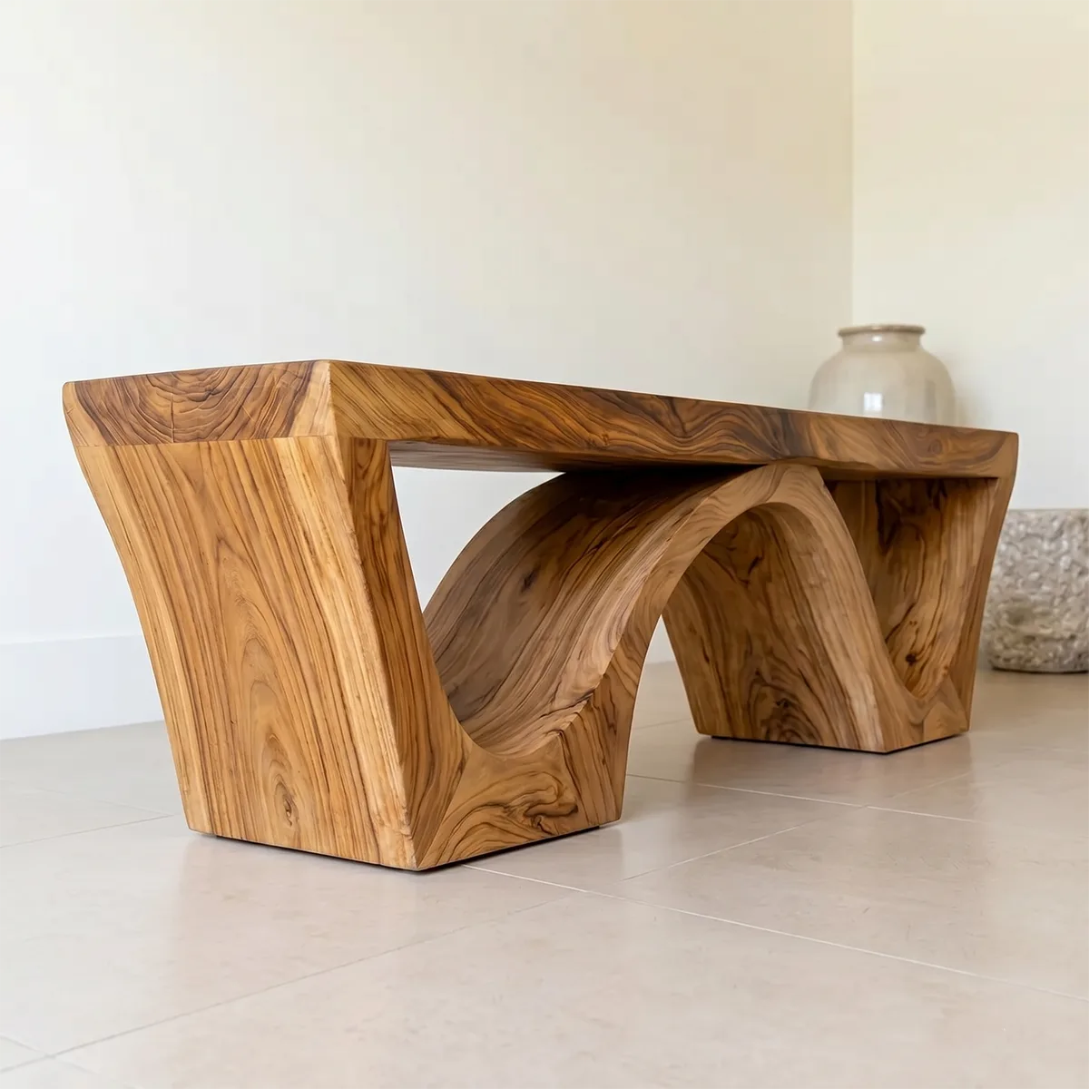 Handcrafted Organic Solid Wood Entryway Bench for Modern Hallway and Living Room