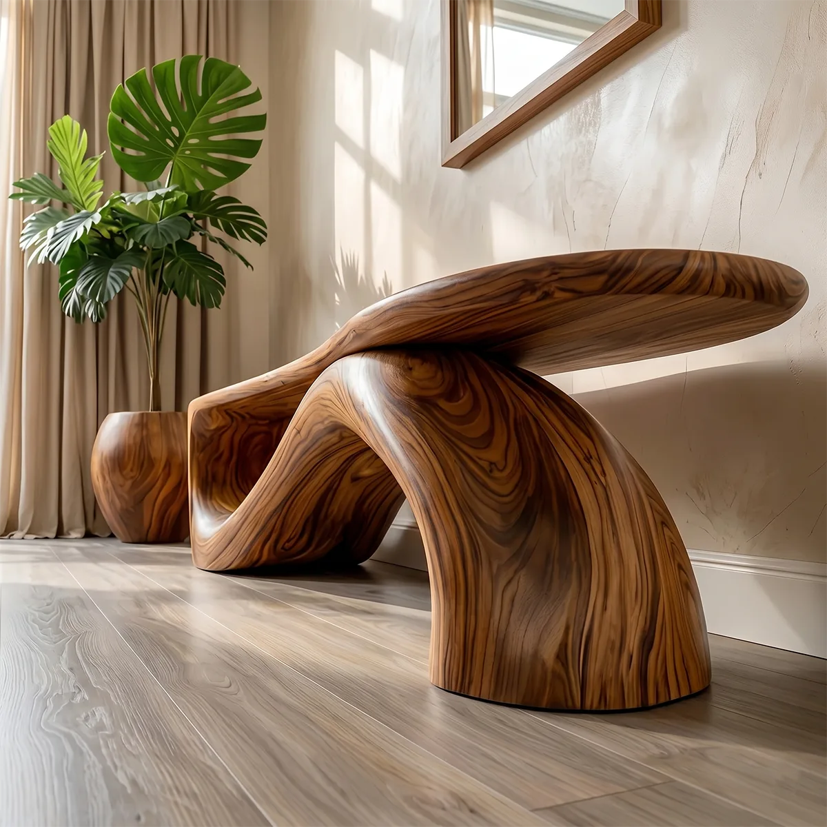 Handcrafted Organic Solid Wood Bench for Luxury Modern Entryway and Hallway Decor