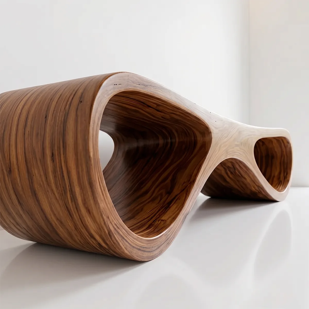 Organic Sculptural Solid Wood Entryway Bench for Modern Minimalist Hallway Interiors