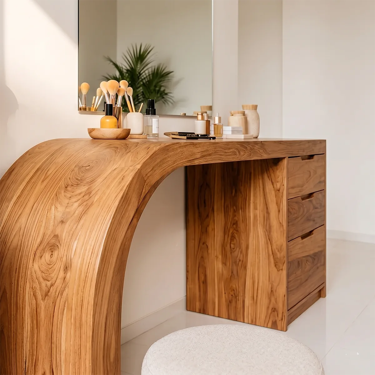 Modern Solid Wood Makeup Vanity Desk with Drawers