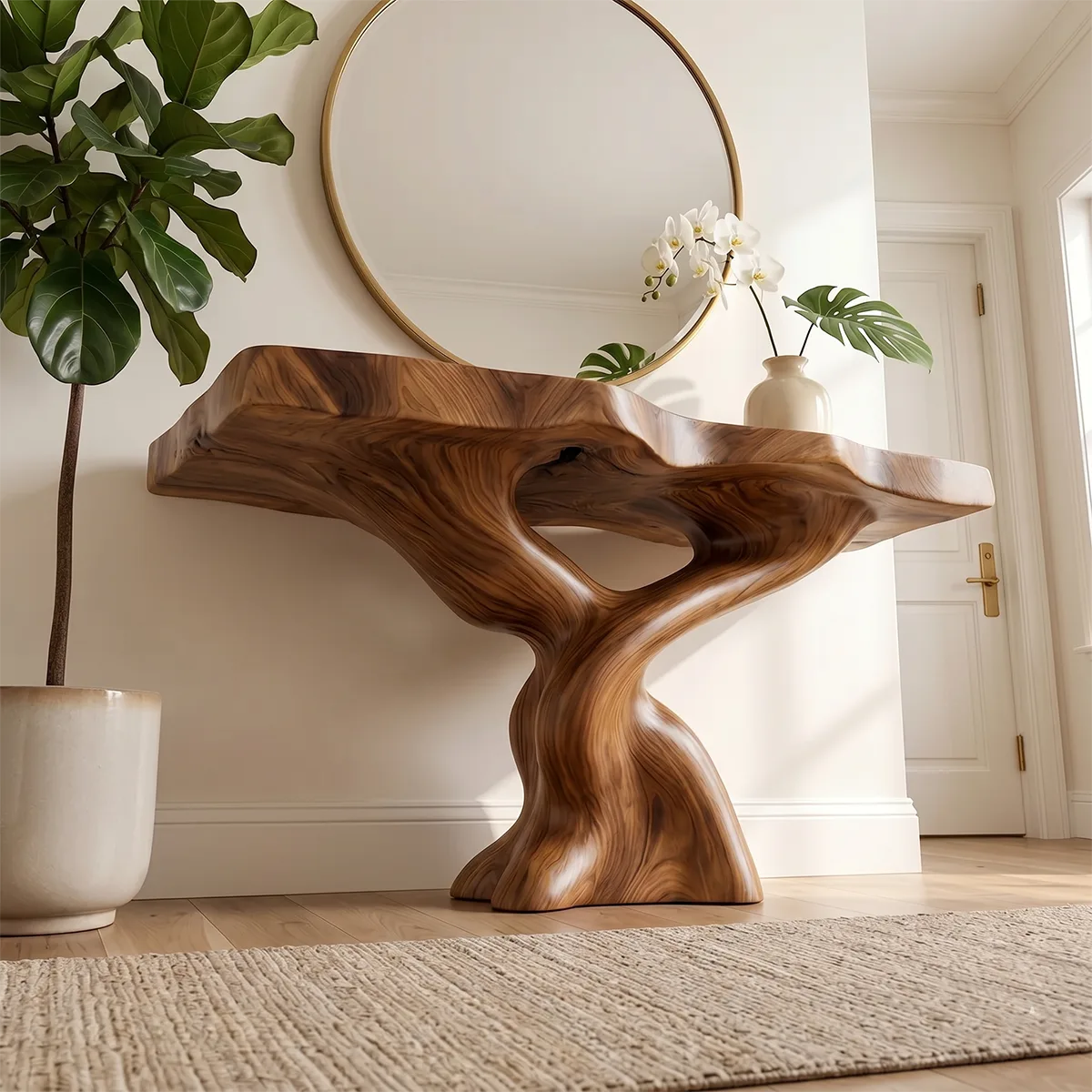 Handcrafted Solid Wood Console Table – Artistic Entryway Table