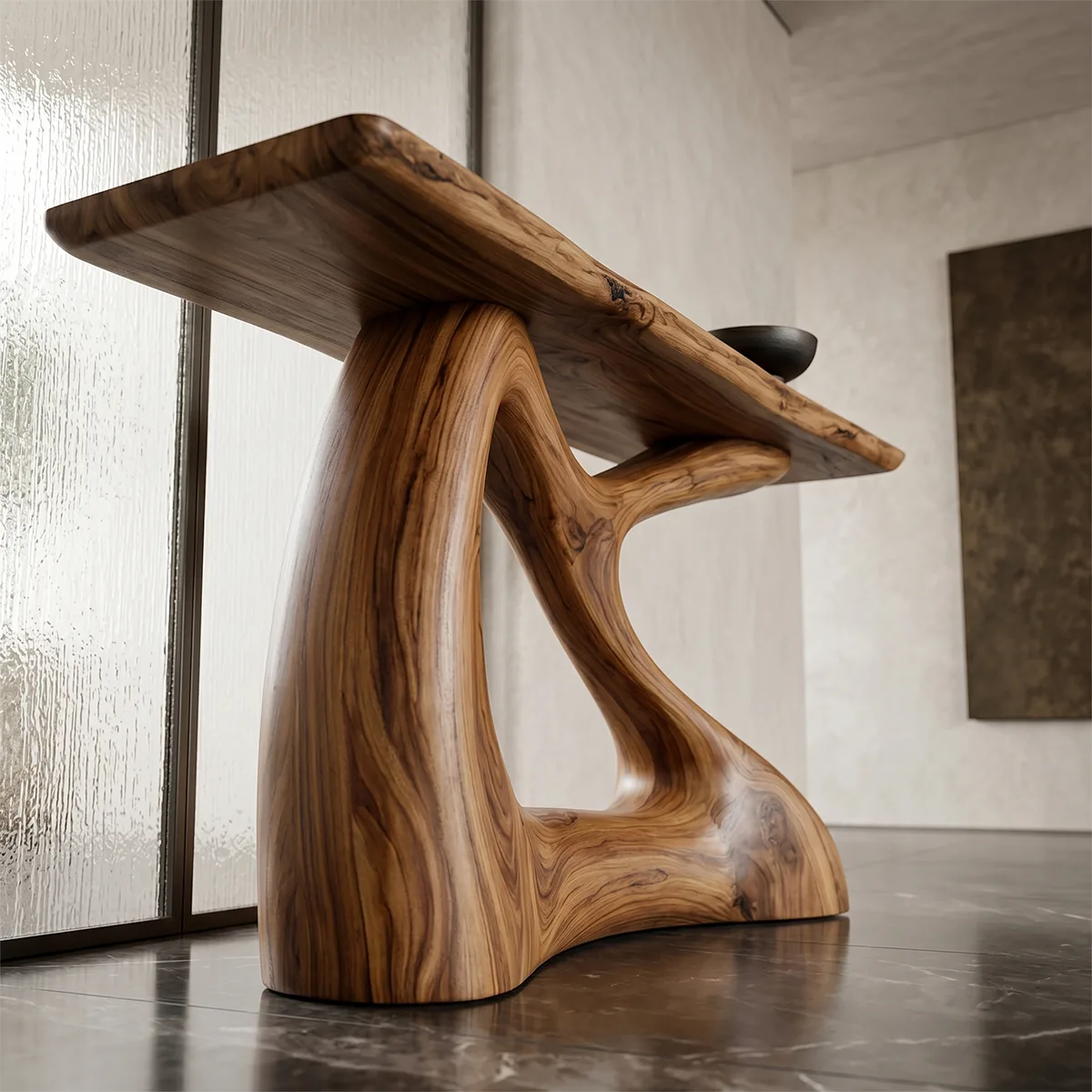 Sculptural Wood Console Table | Modern Entryway Table