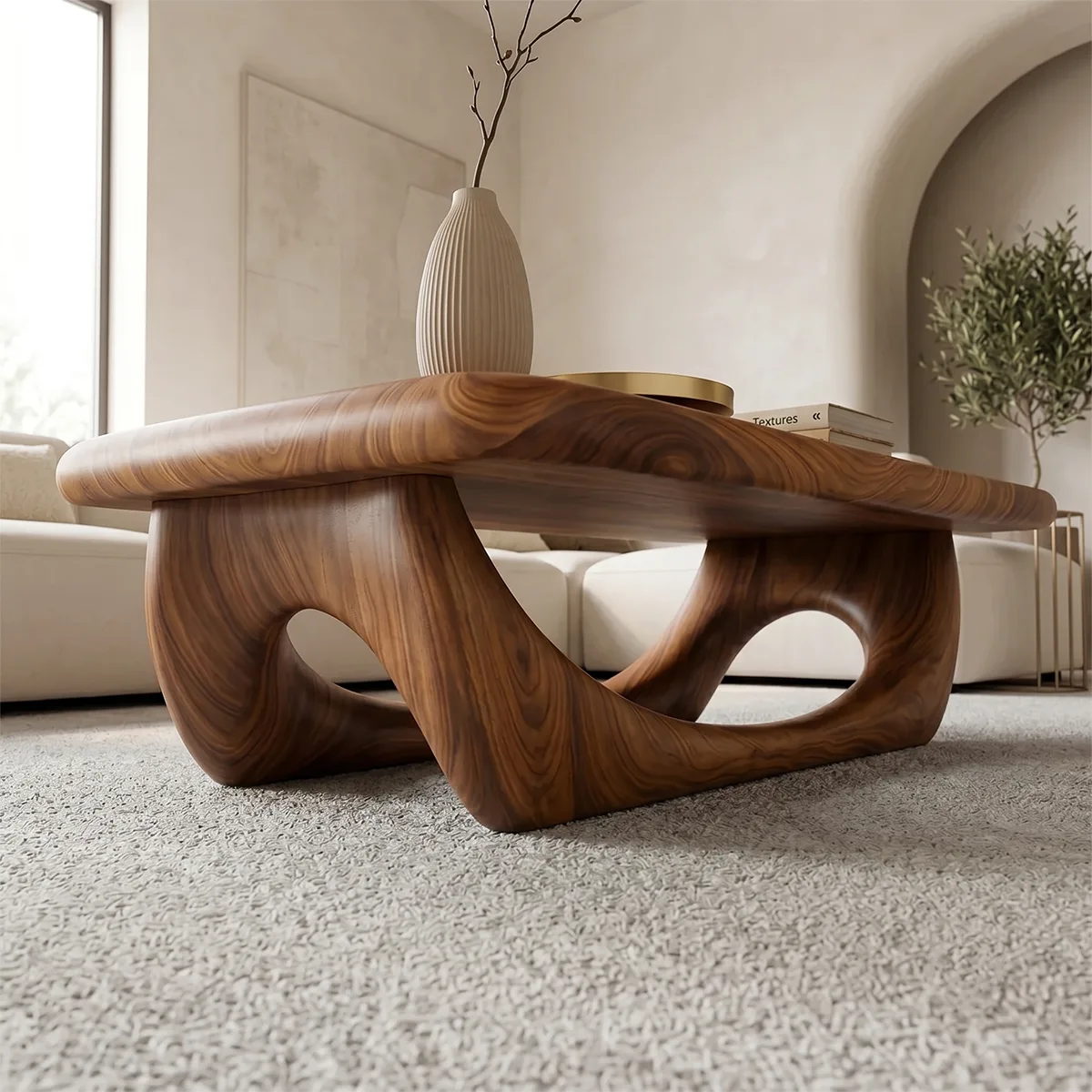 Modern Solid Wood Coffee Table – Sculptural Openwork Design TH003-7338