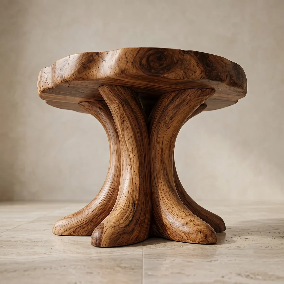 Round Solid Wood Side Table | Sculptural Pedestal Design TH003-7512