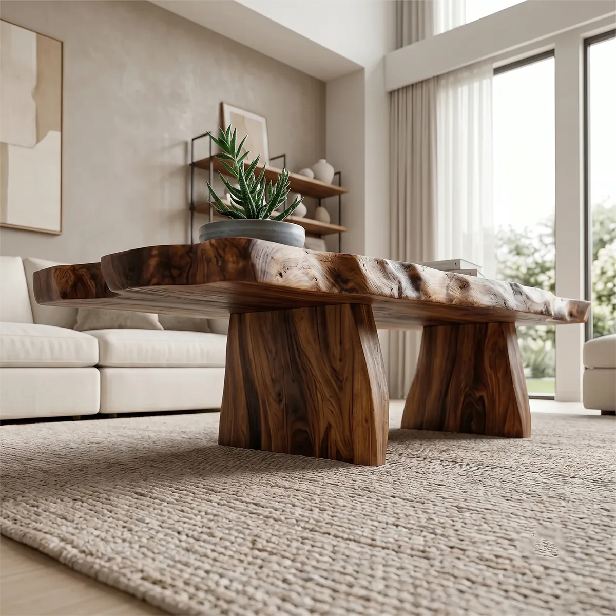 Live Edge Solid Wood Coffee Table – Rustic Organic Design TH003-1413