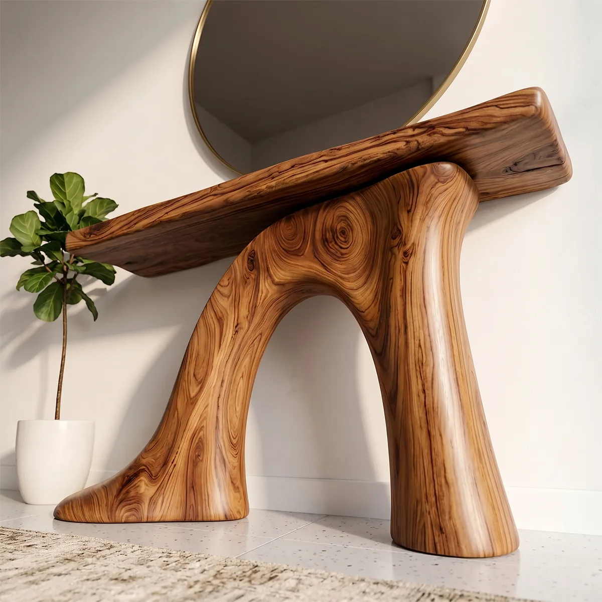 Sculptural Wood Console Table | Modern Entryway Table