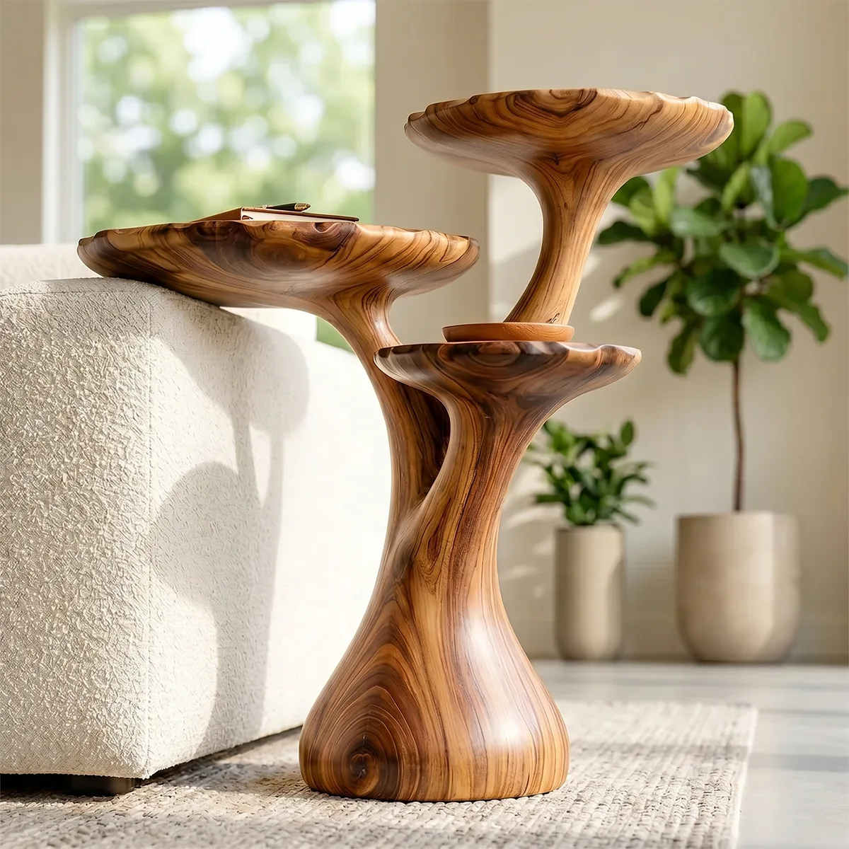 Three-Tier Solid Wood Side Table | Organic Sculptural Design TH003-9894