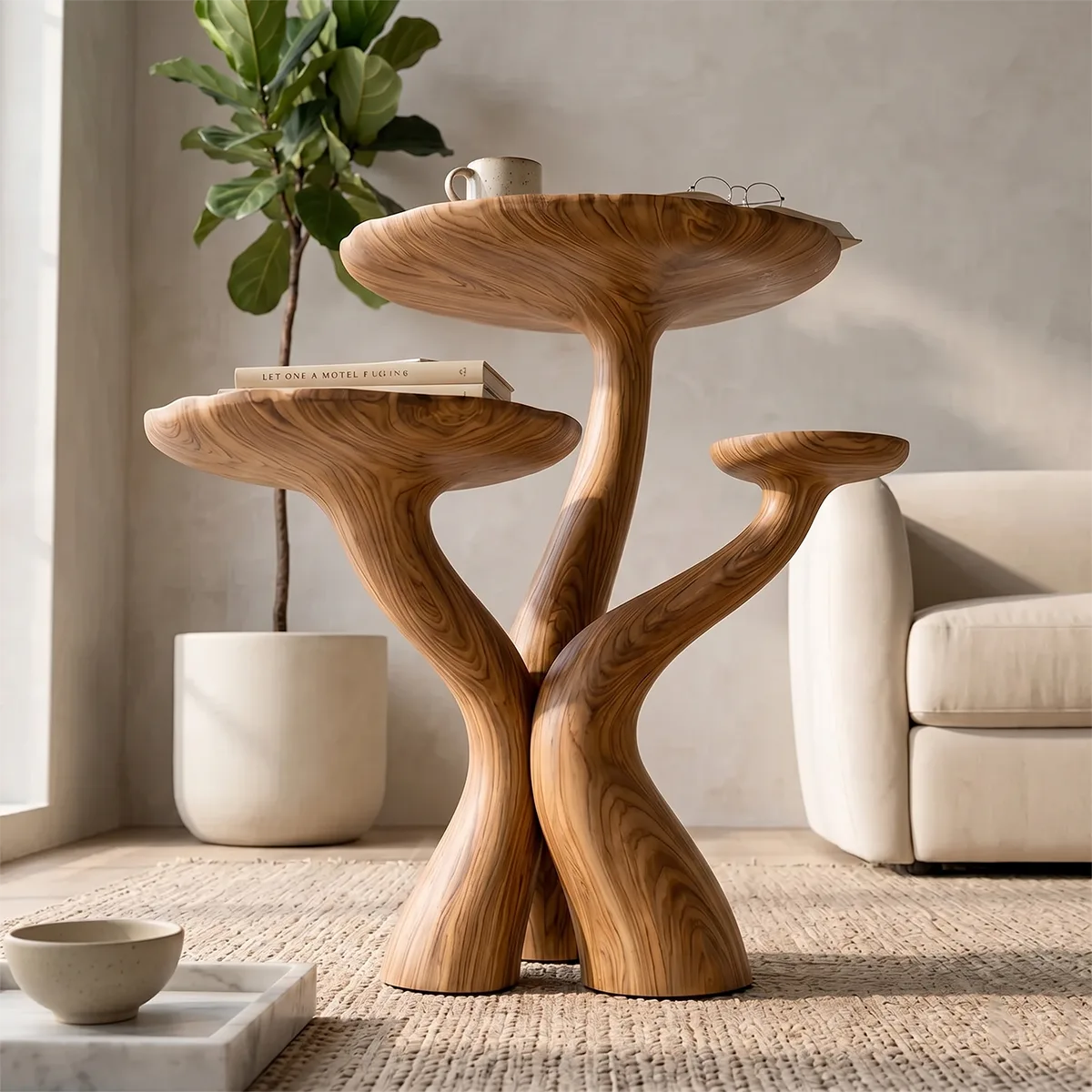 Three-Tier Solid Wood Side Table | Sculptural Branch Design TH003-6418