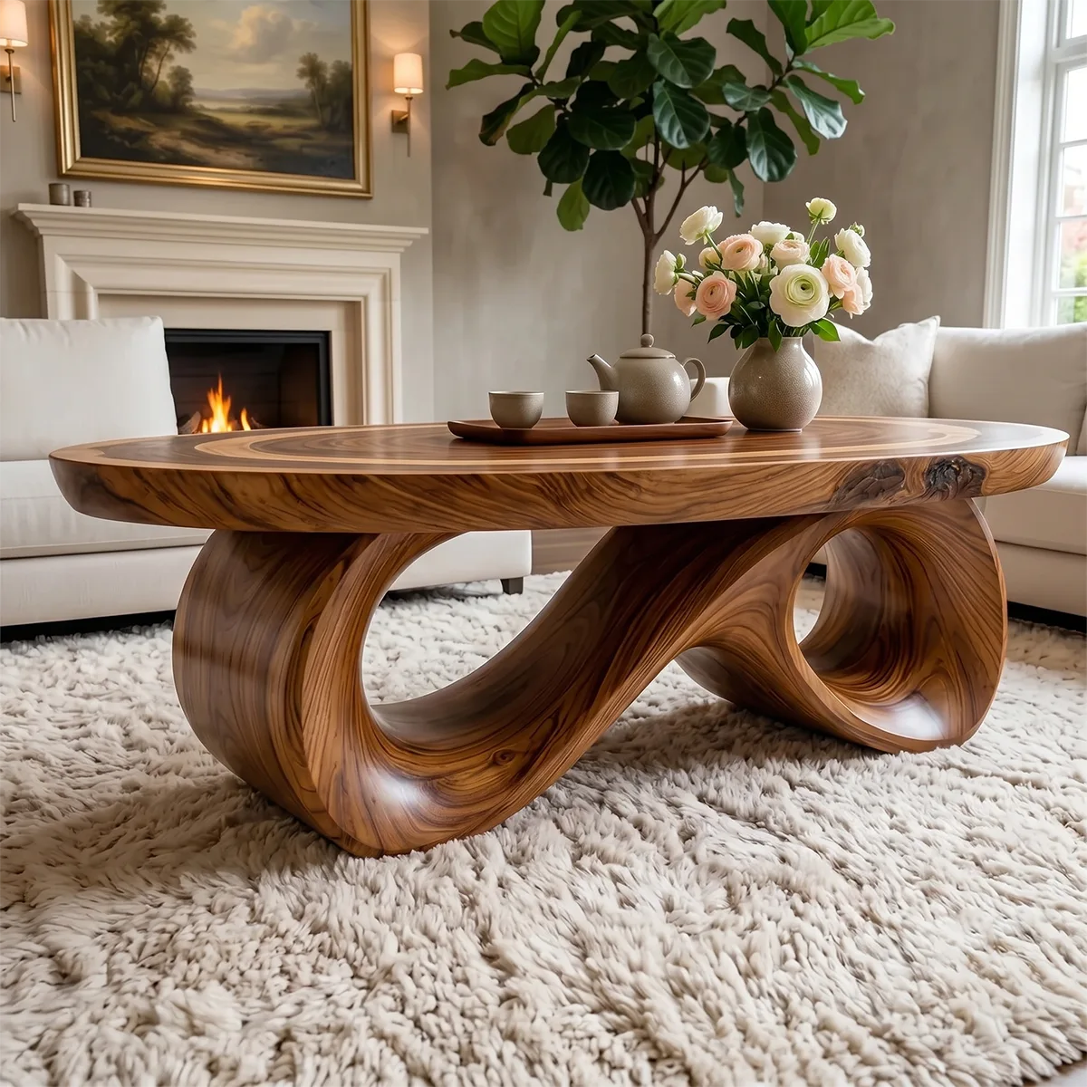 Organic Solid Wood Coffee Table – Sculptural Oval Design TH003-5853