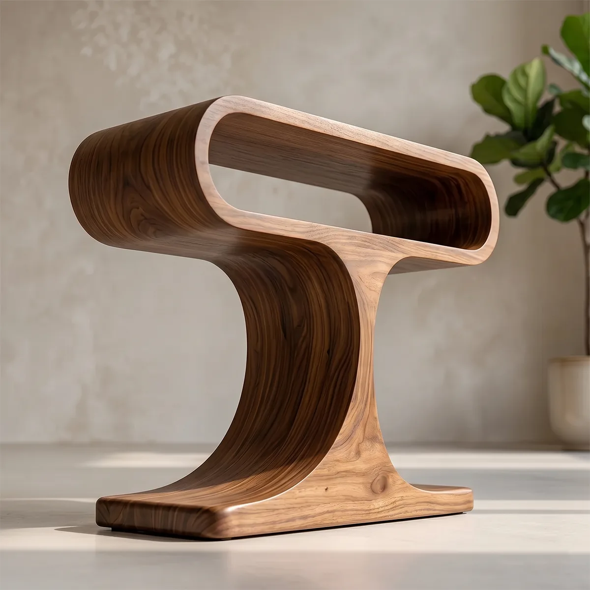 Curved Solid Wood Side Table with Shelf | Sculptural End Table TH003-6409