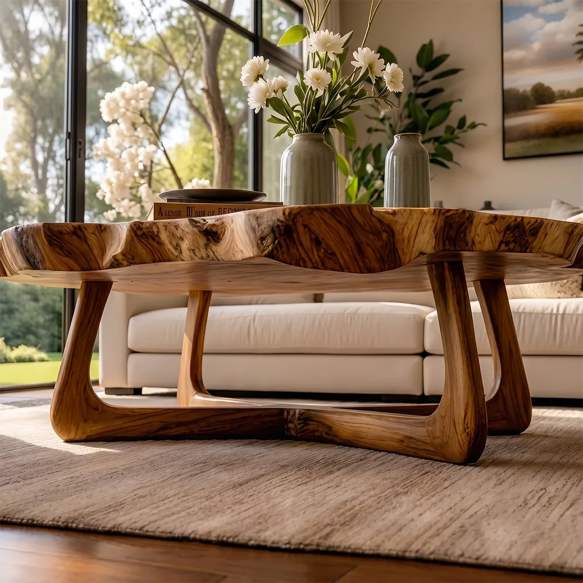 Live Edge Solid Wood Coffee Table – Organic Modern Design TH003-3977