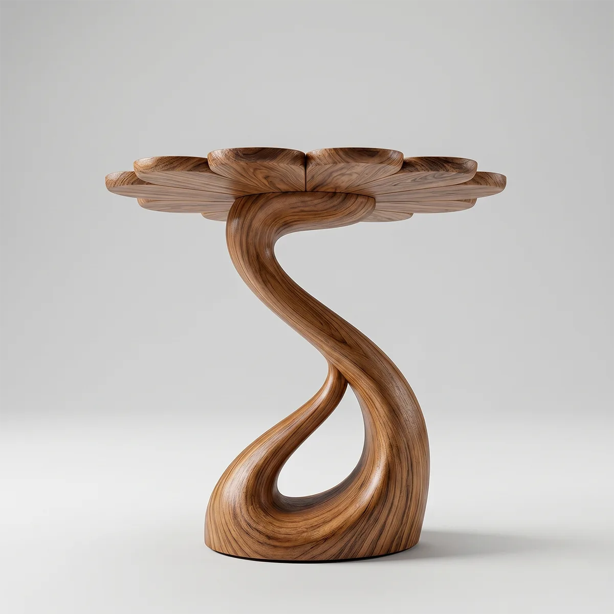 Petal Top Solid Wood Side Table | Sculptural End Table TH003-1714