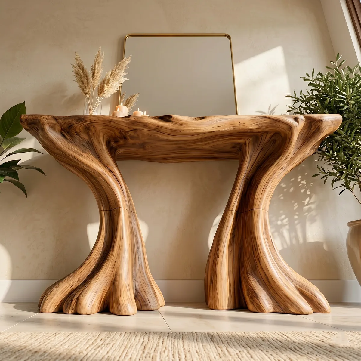 Natural Solid Wood Console Table – Modern Entryway Table