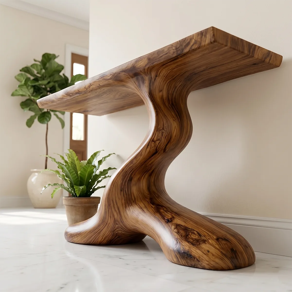 Luxury Solid Wood Console Table | Sculptural Entryway Table