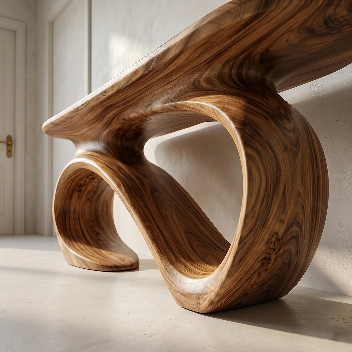 Artistic Solid Wood Entryway Table with Sculptural Design